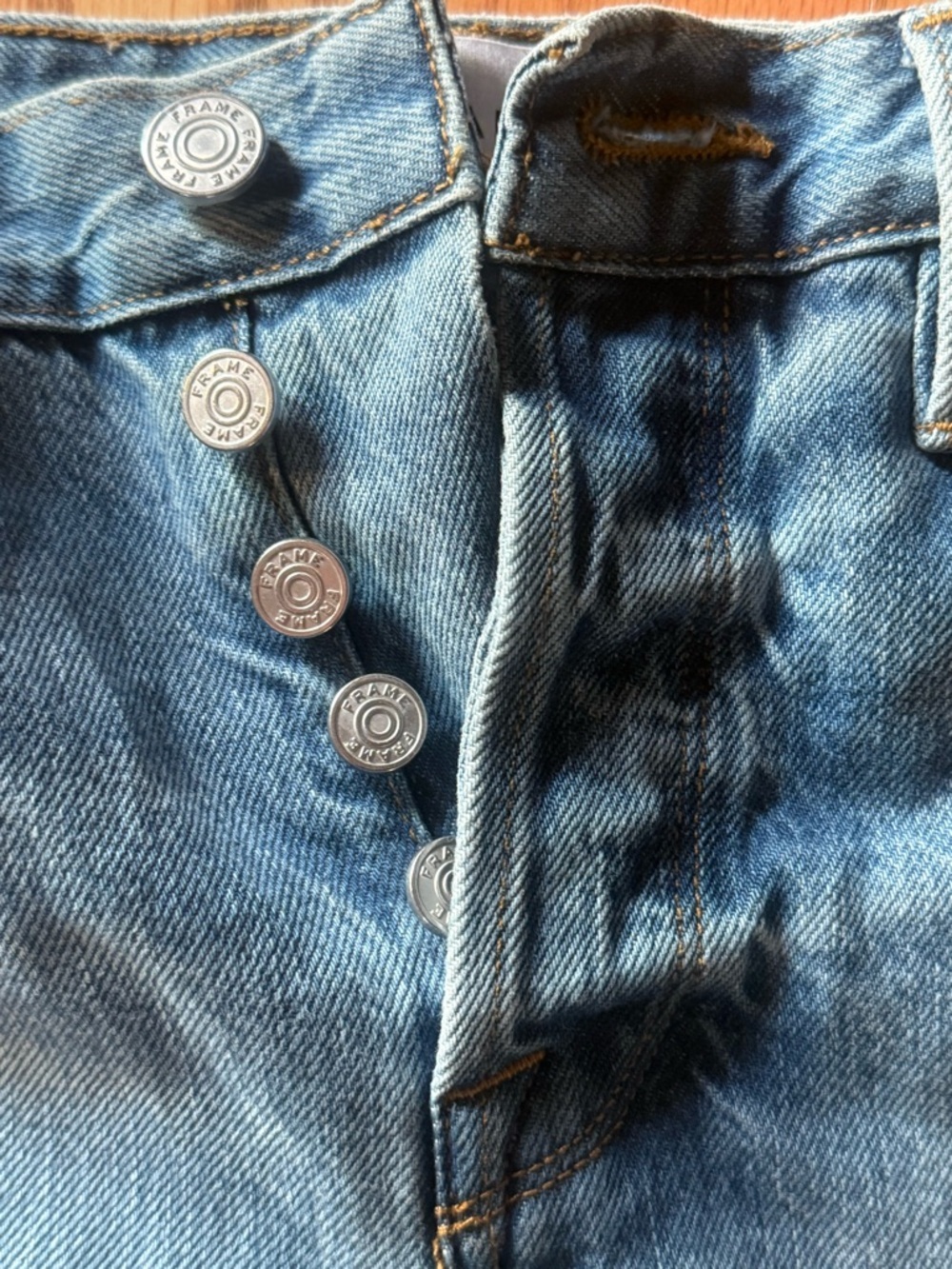 Le Original distressed high-rise straight leg jeans Frame Denim button fly sz 24 - Picture 6 of 12